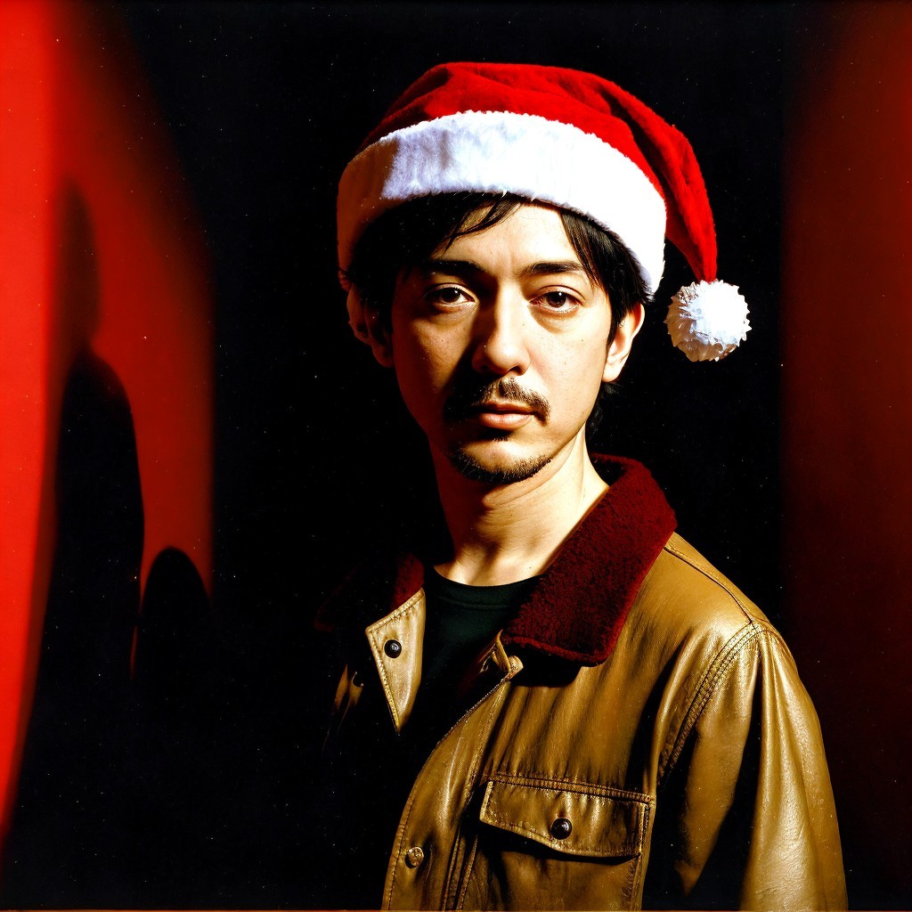 Man in Santa Hat with Rugged Leather Jacket