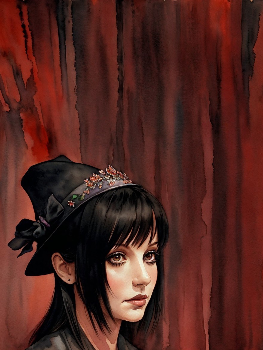 Portrait of a Young Woman with Dark Hair and Hat