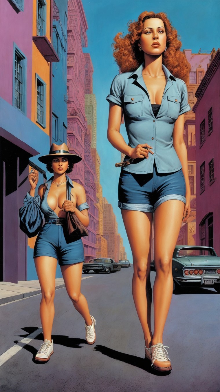 Women in Colorful Urban Setting with Retro Vibe