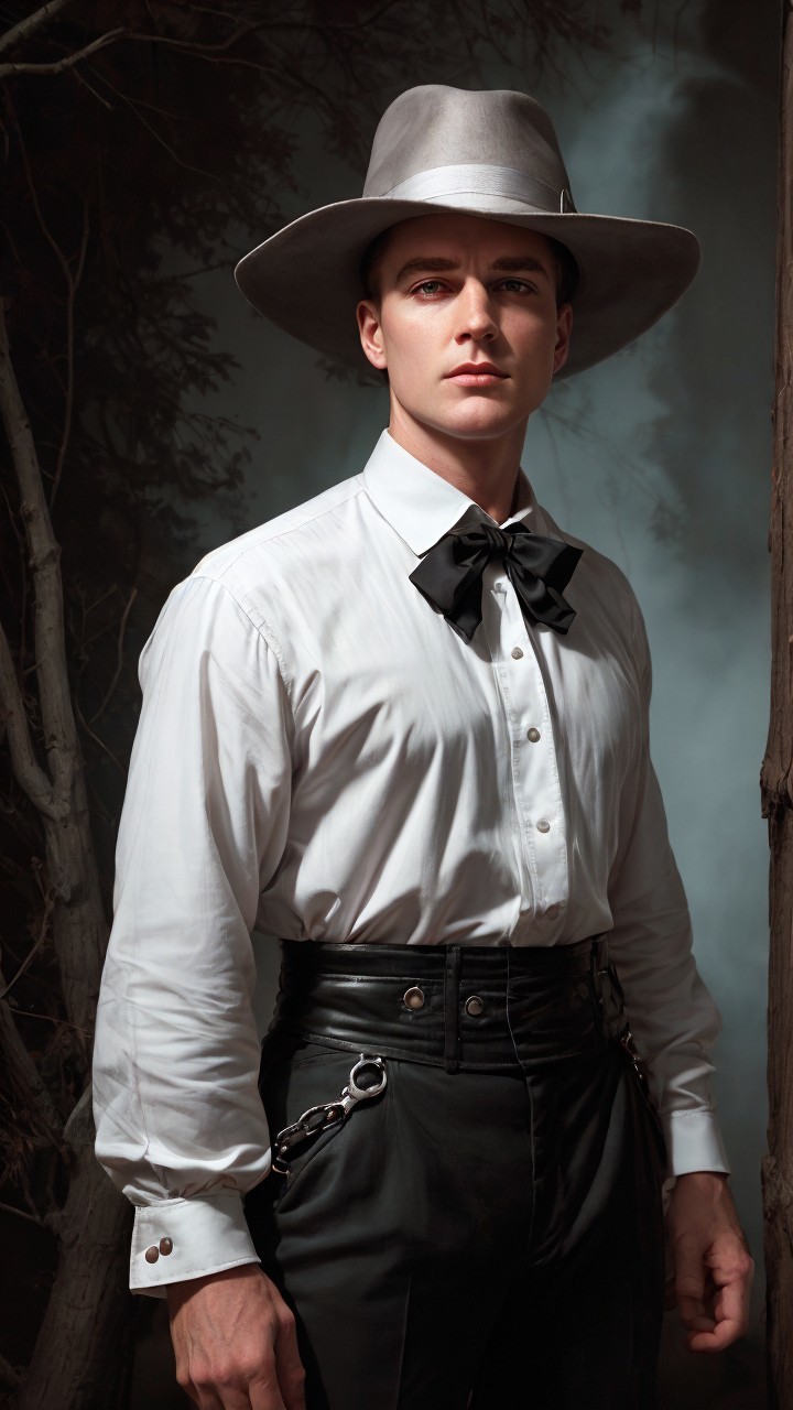 Young man in stylish attire in dramatic low light