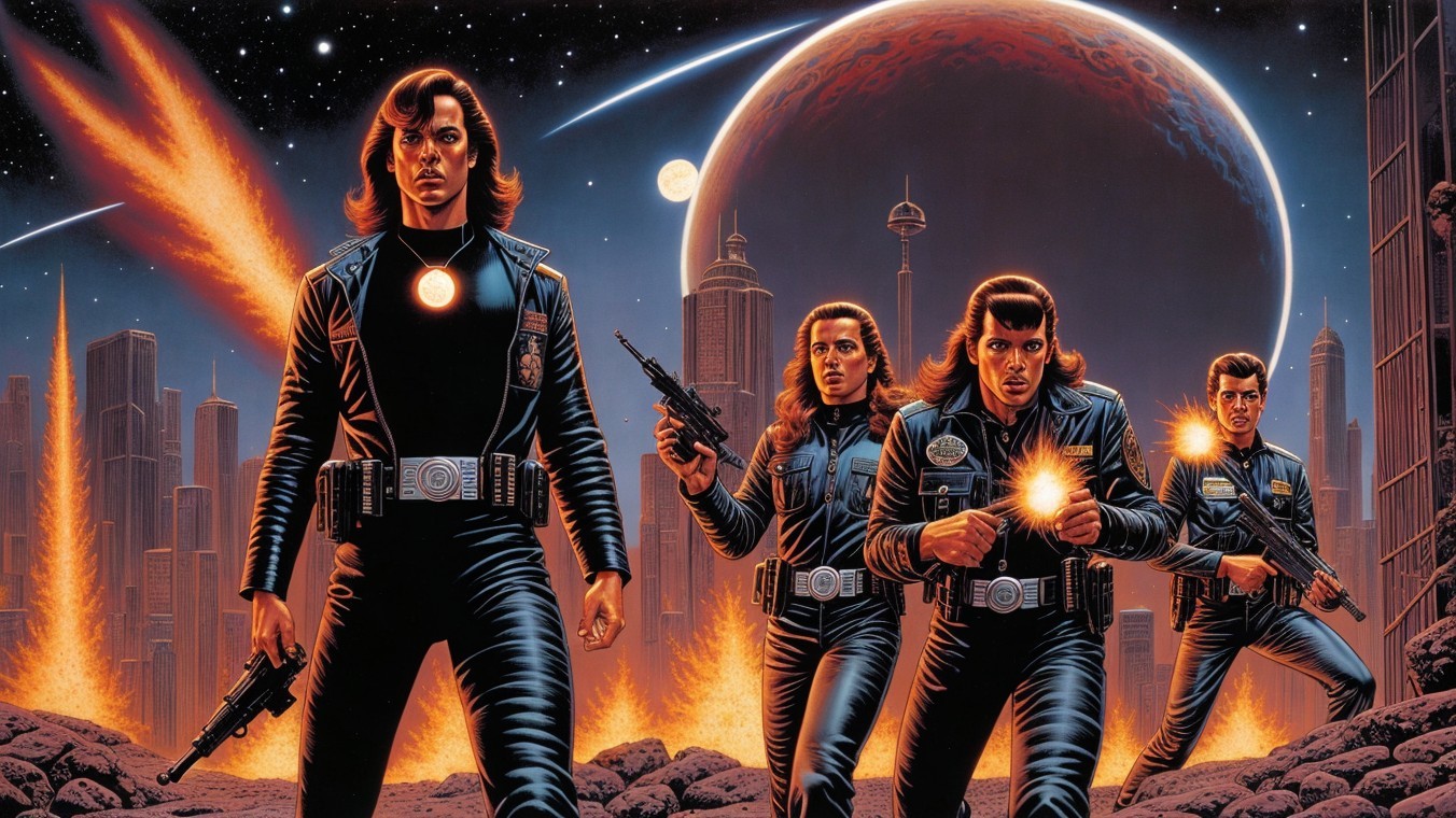 Futuristic Characters in Black Outfits with Firearms