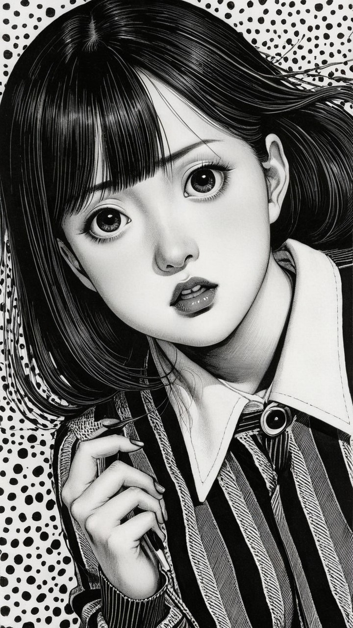 Young girl with expressive eyes and striped shirt