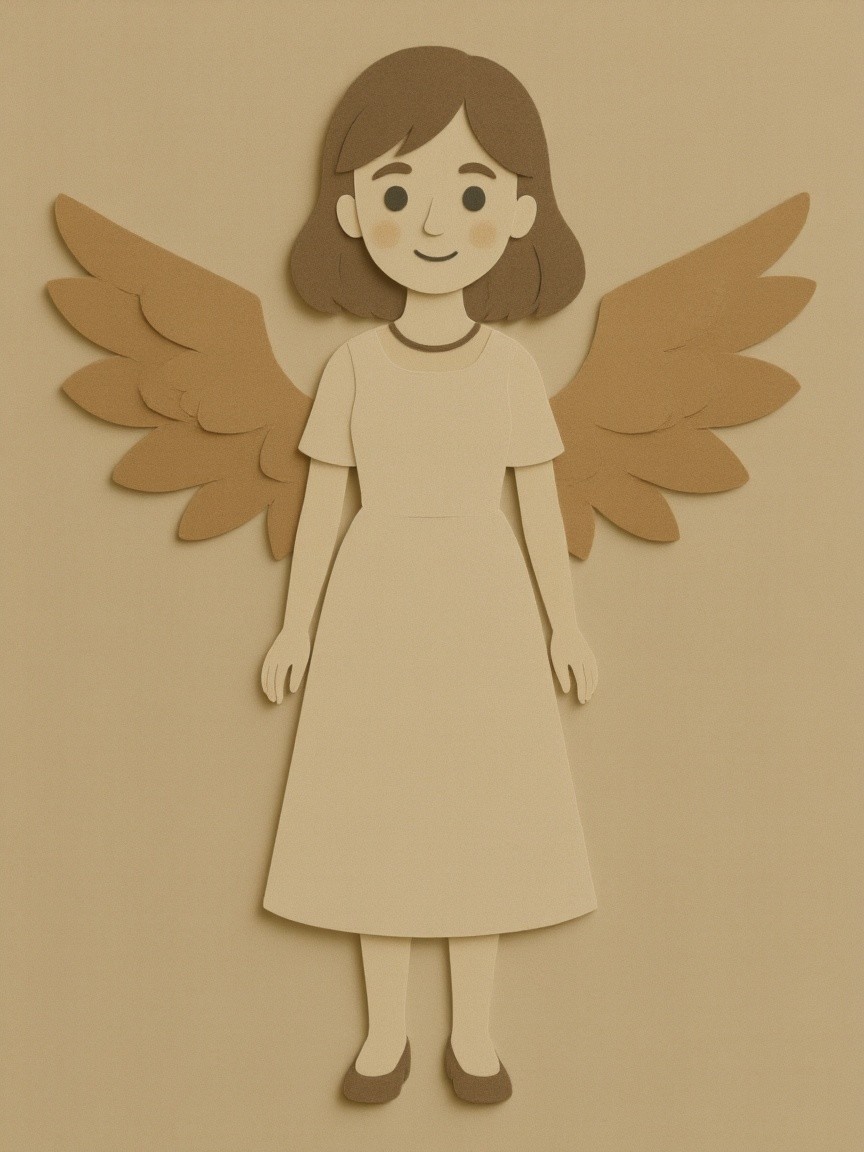 Whimsical Illustration of a Girl with Feathered Wings