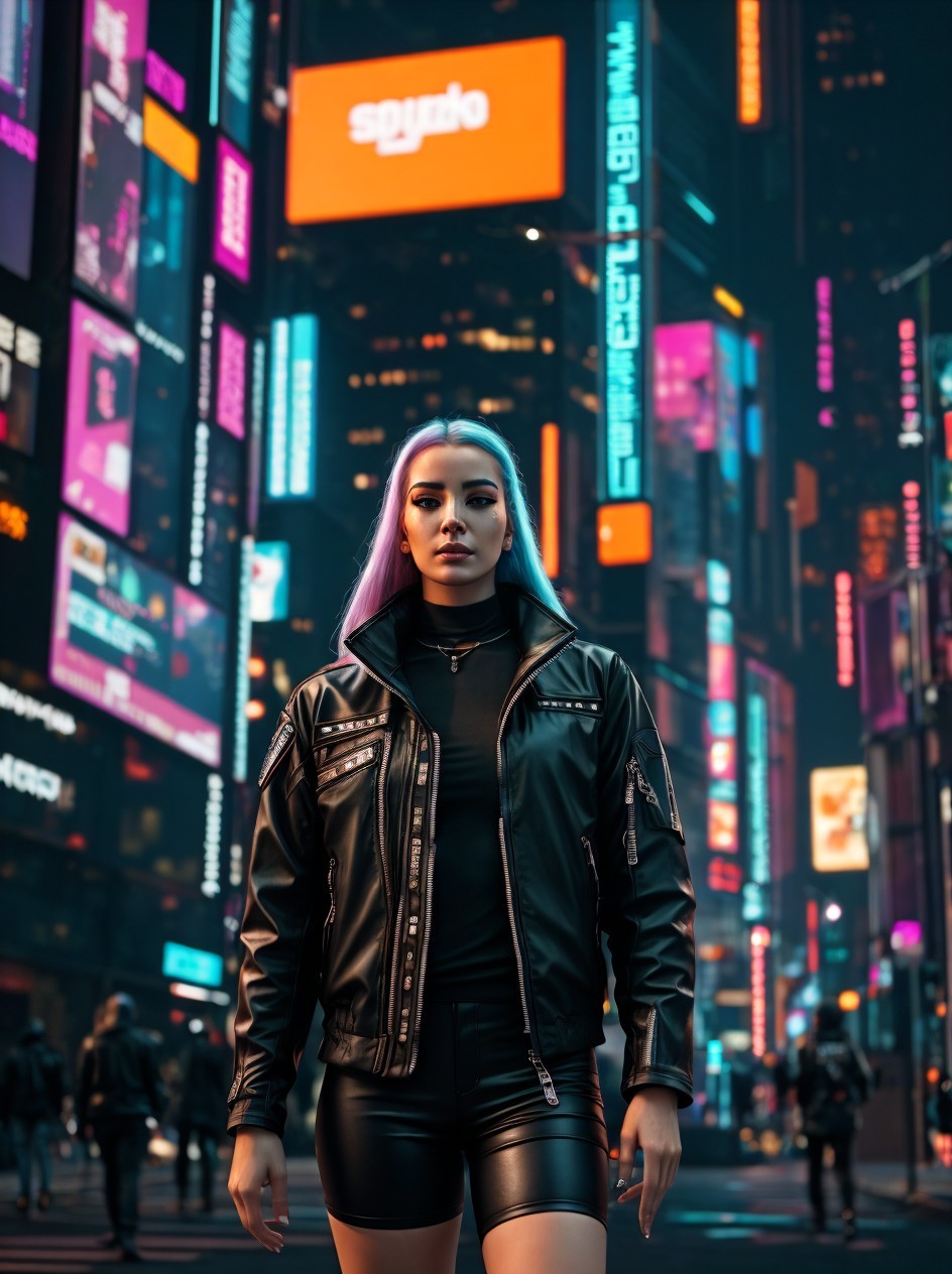 Full-body portrait of a fashion-forward woman in urban setting