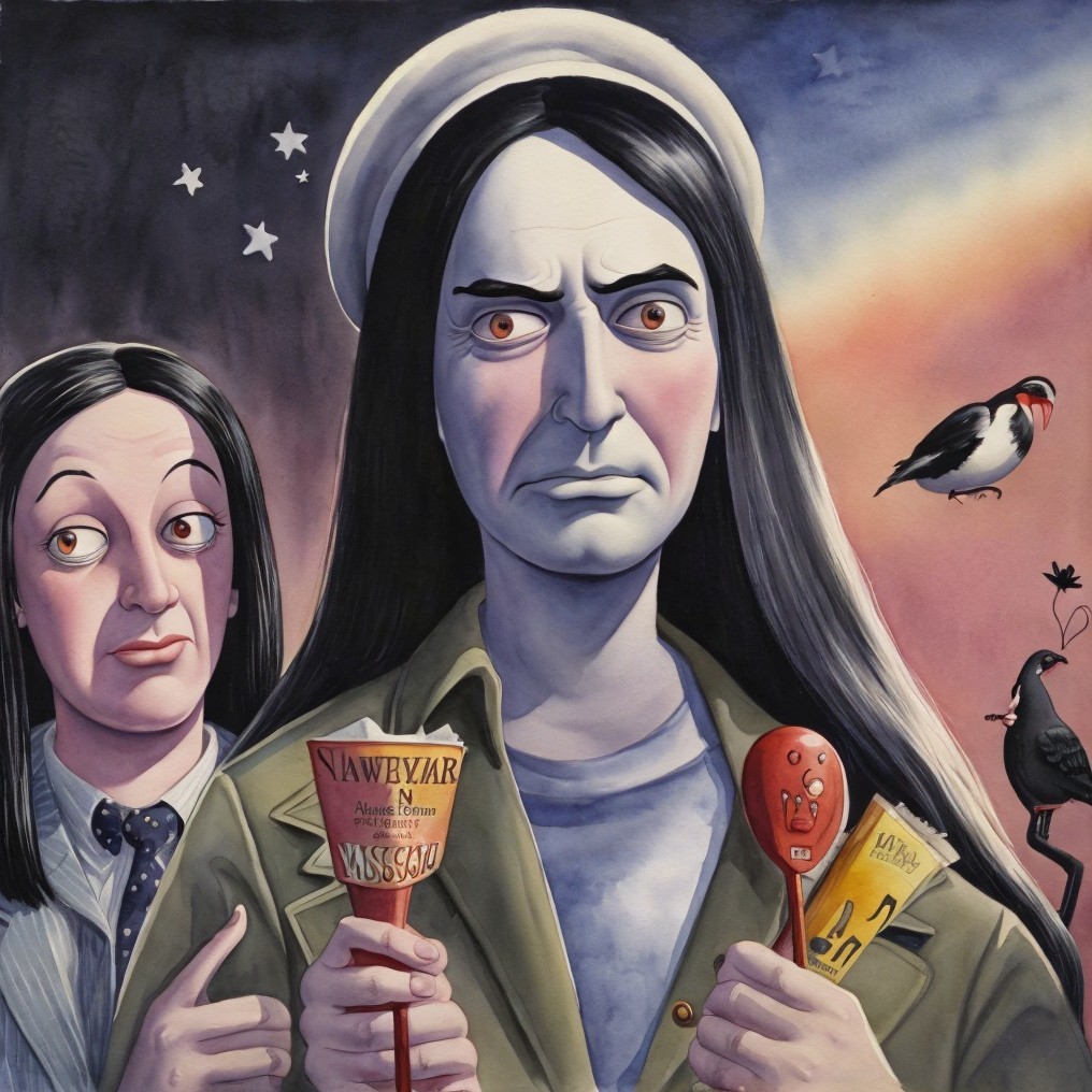 Artwork of Two Women with Contrasting Expressions