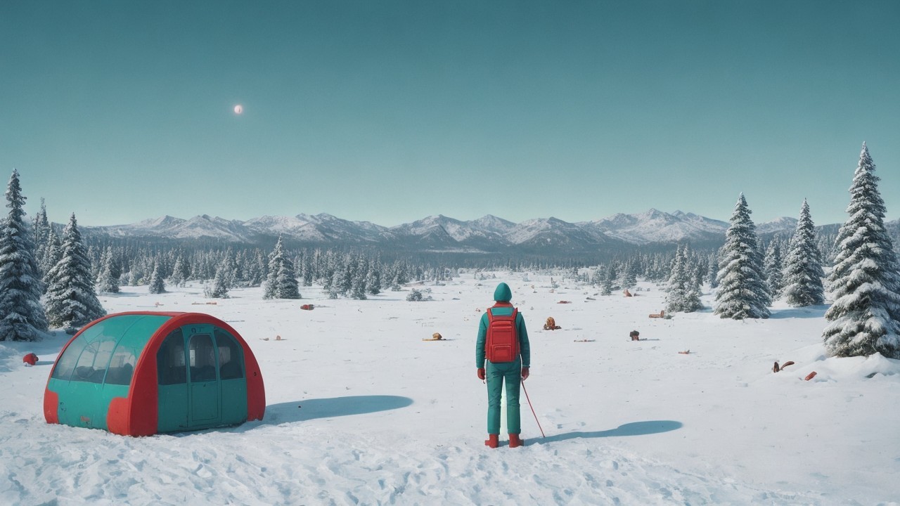 Winter Landscape with Dome Structure and Mountains