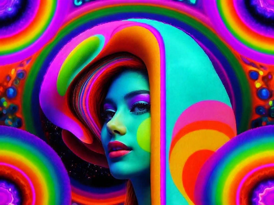 Psychedelic Portrait of a Woman in Neon Colors