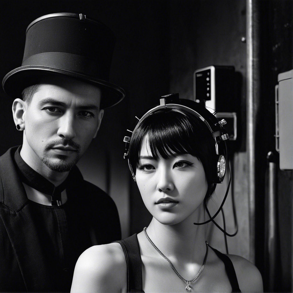 Black-and-White Portrait of Man and Woman in Contrast