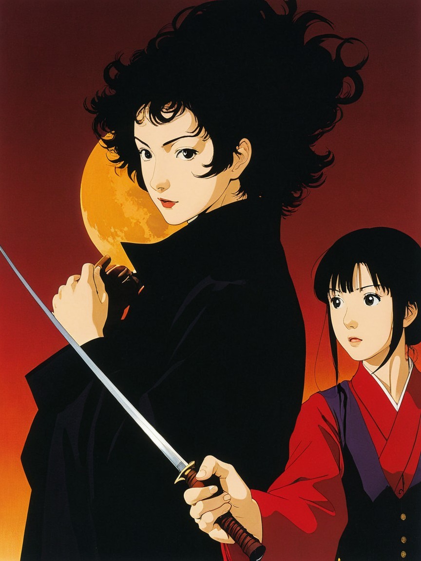 Animated Scene with Two Female Characters and Moon
