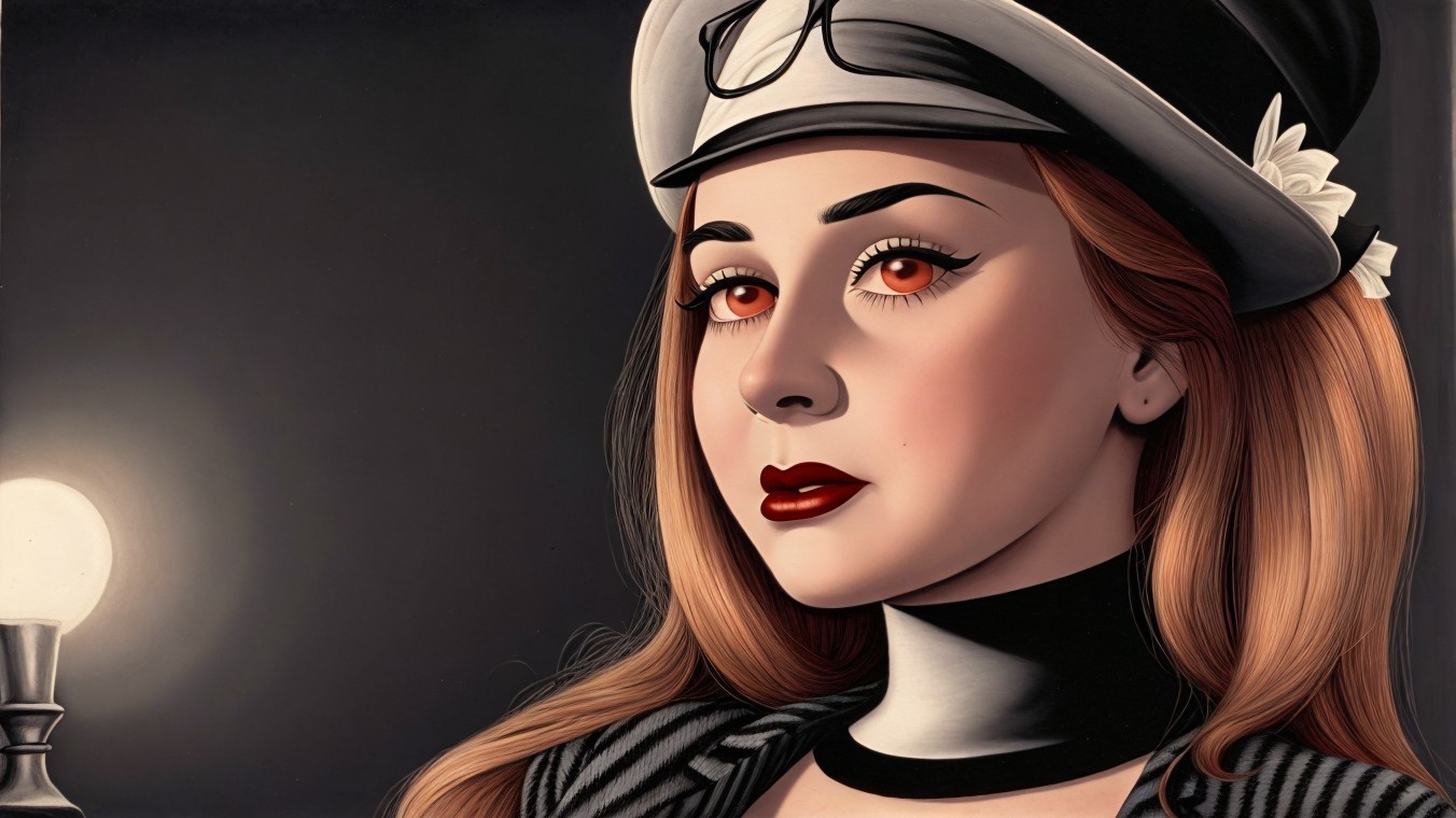 Glamorous Woman with Orange Eyes and Stylish Outfit