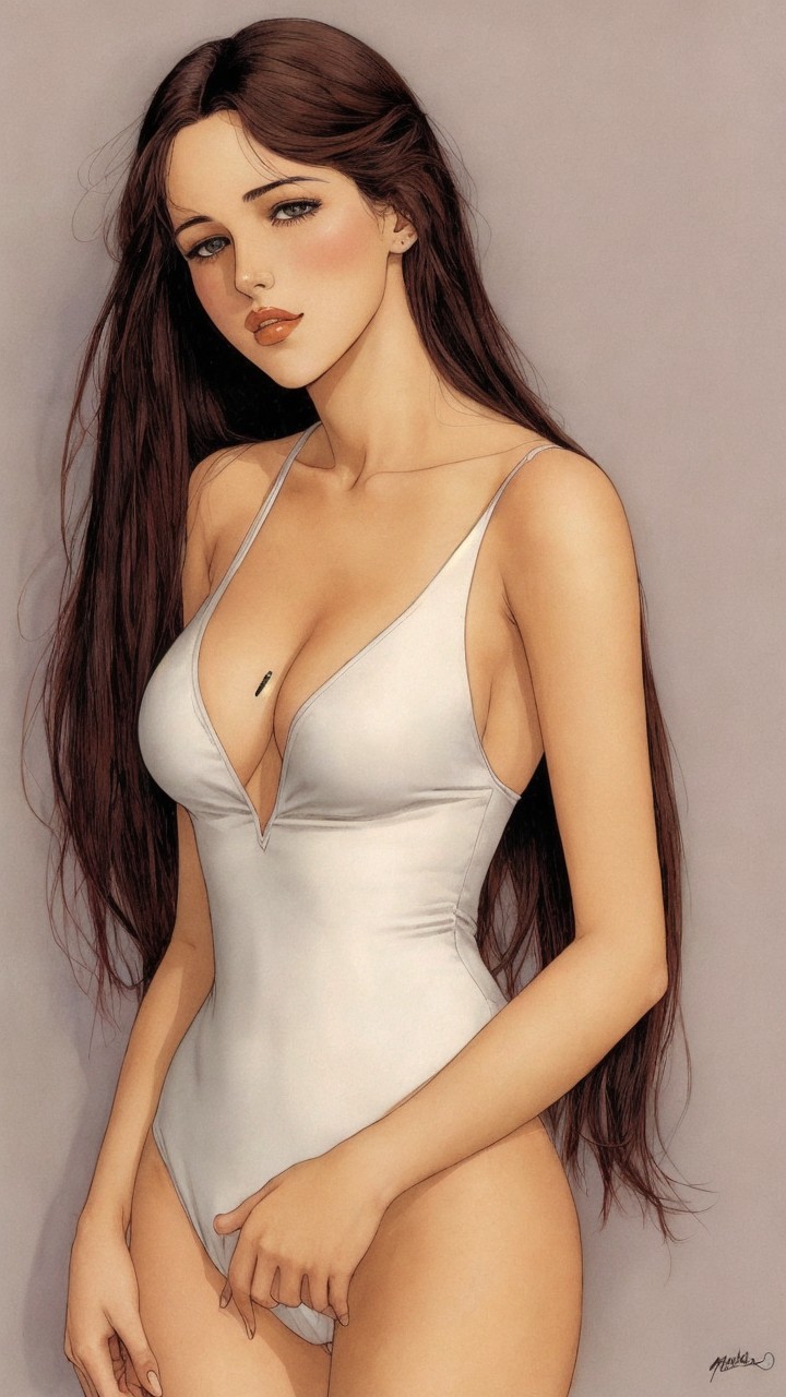 Confident Woman in Elegant White Swimsuit Portrait