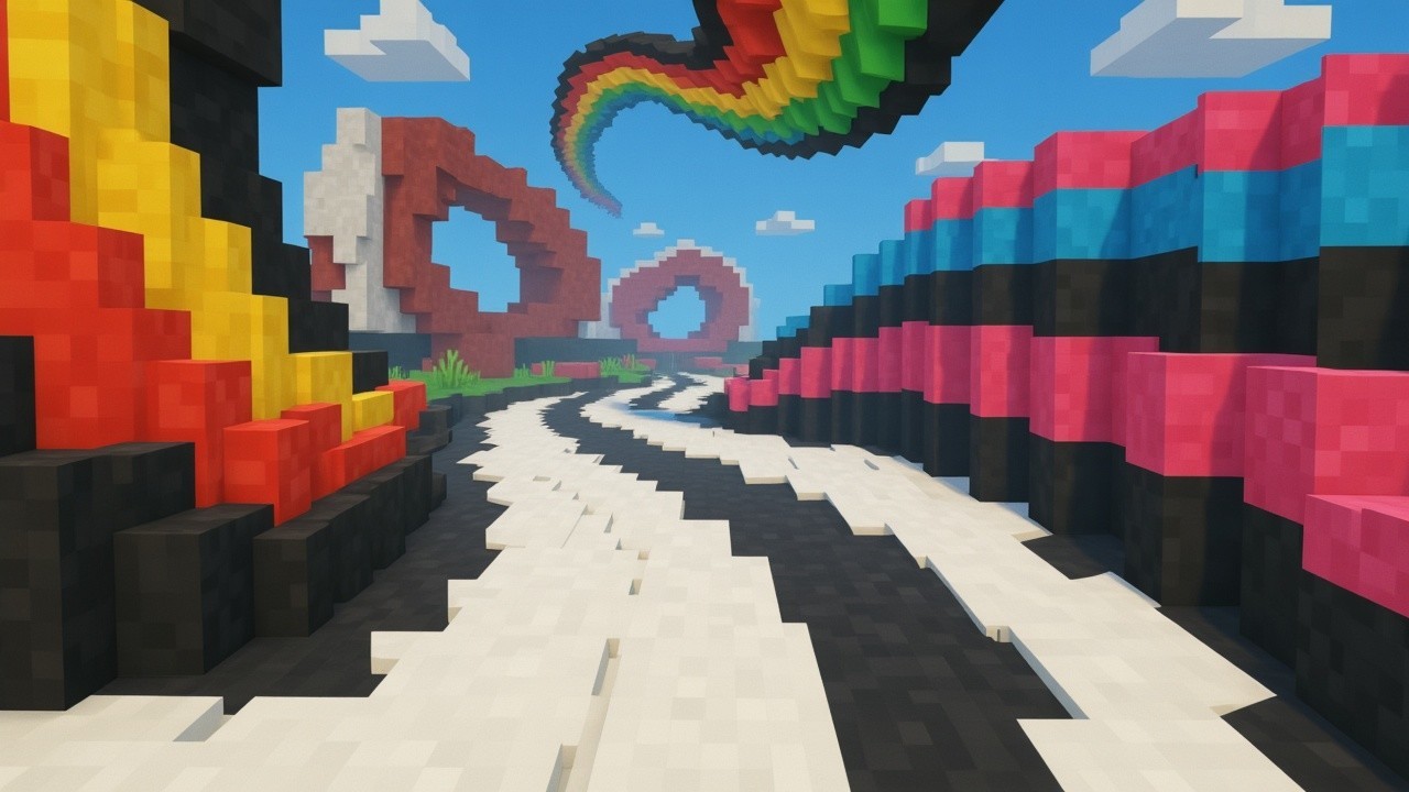 Pixelated Landscape with Colorful Block Structures