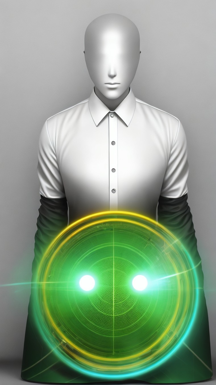 Faceless Mannequin with Futuristic Icon on Gray Backdrop