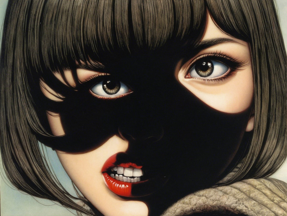 Close-up of a woman's face in dramatic light and shadow