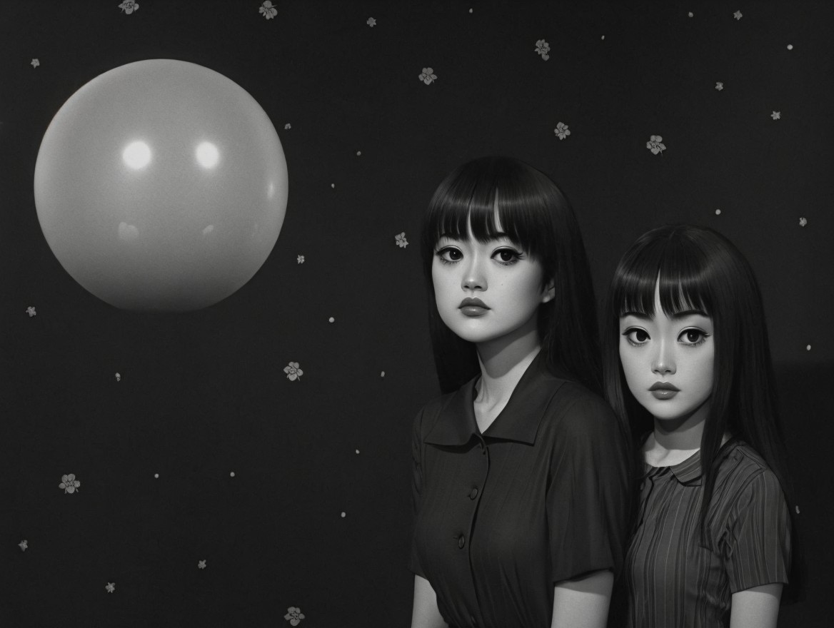 Two Young Girls with Similar Features in Ethereal Setting