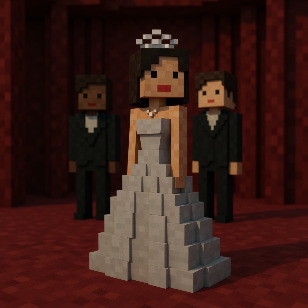 Bride in Gray Wedding Dress with Celebration Background