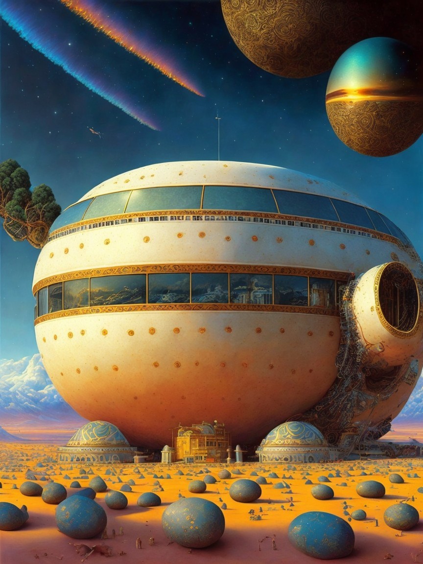 Futuristic Spherical Structure on Barren Landscape