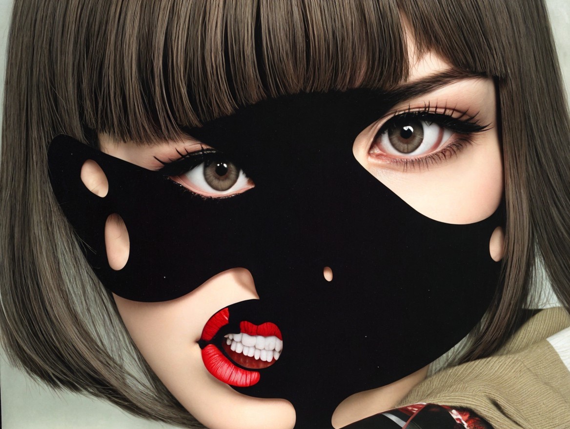 Close-Up Portrait of a Young Woman with Mask and Bold Features
