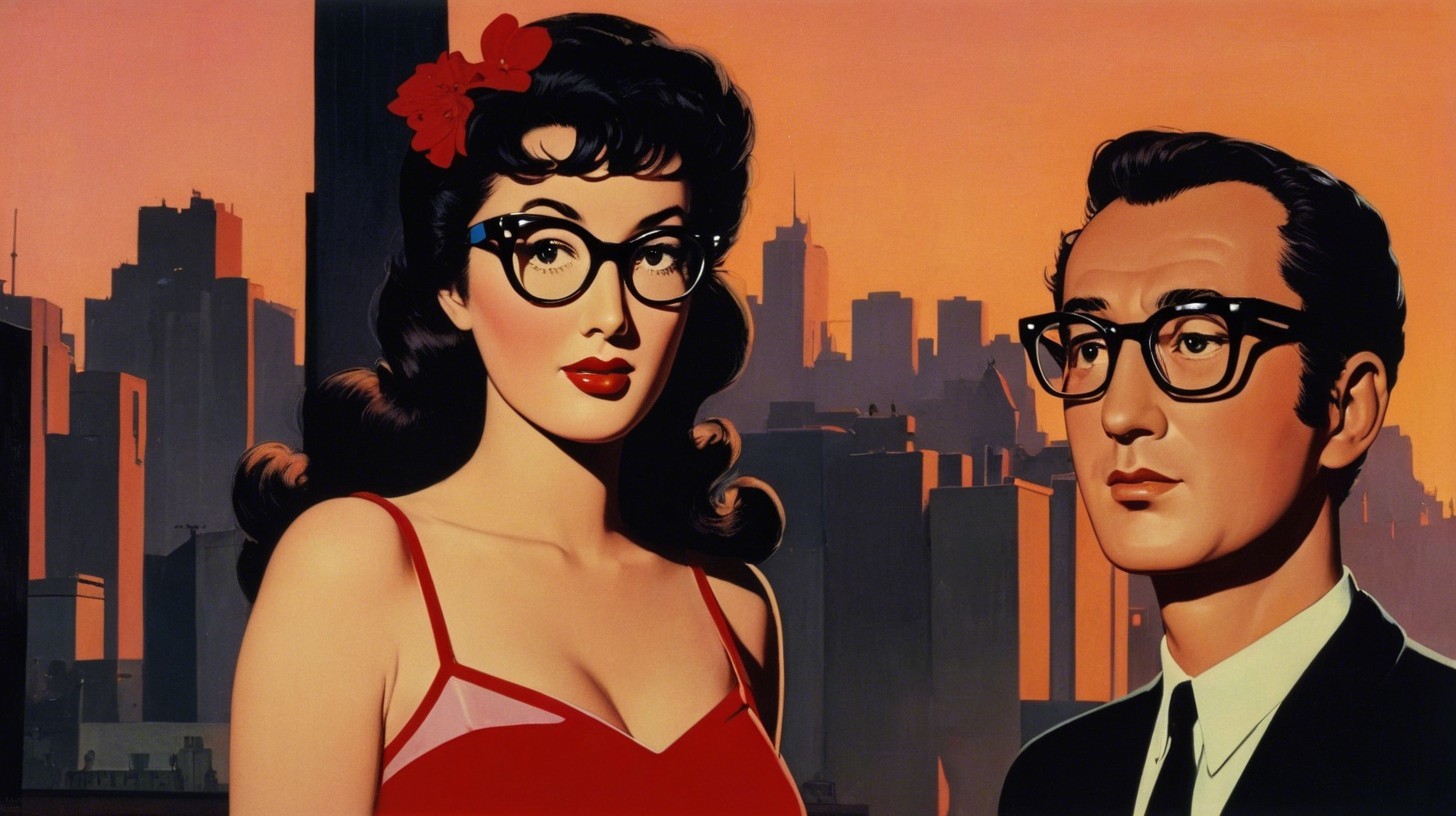 Pop Art Illustration of a Couple with Cityscape Background