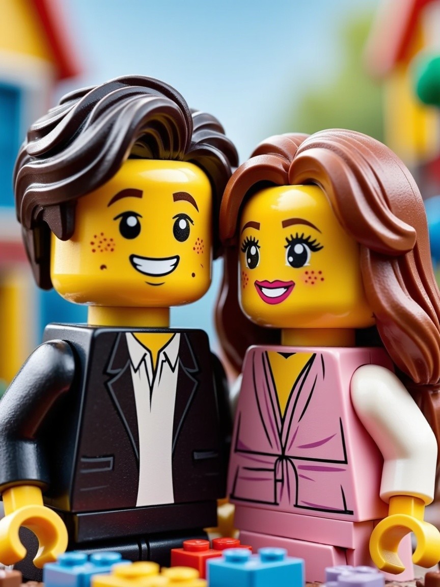 LEGO Couple in Colorful Brick City Setting