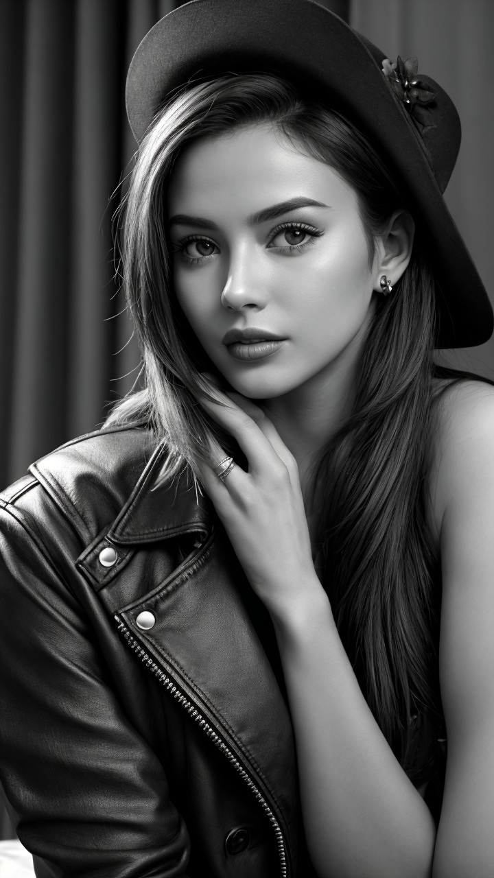 Black and White Portrait of Confident Young Woman
