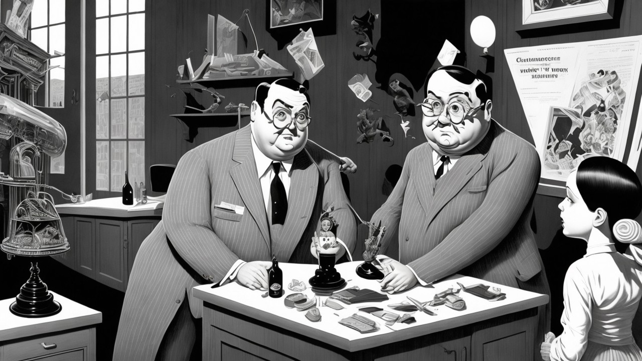 Vintage Laboratory with Two Men and Curious Girl