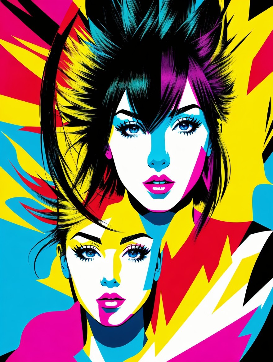 Vibrant Stylized Portrait of Two Women in Bold Colors