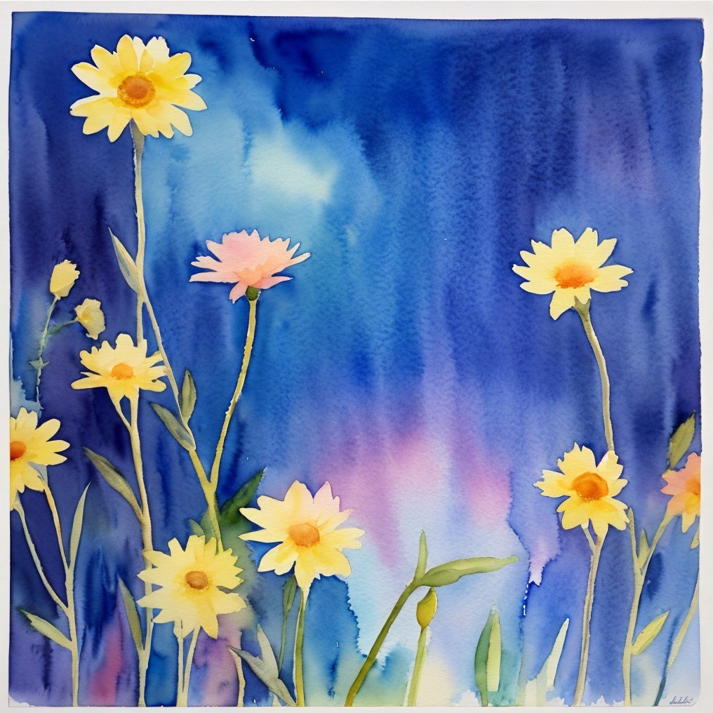 Vibrant Watercolor of Yellow Daisies on Abstract Background