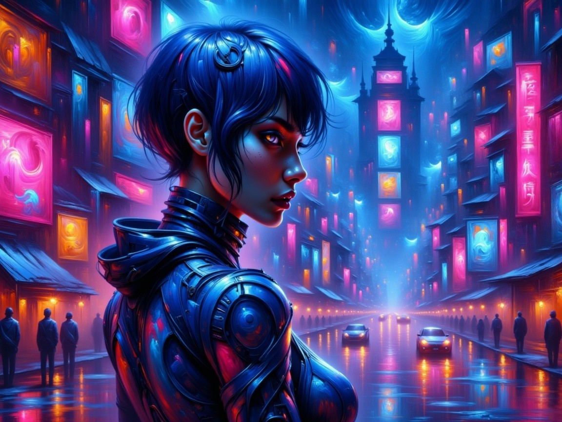 Futuristic cyberpunk cityscape with neon lights