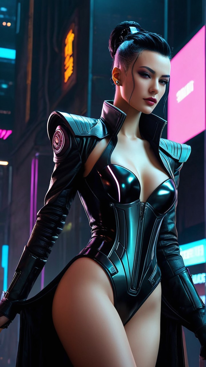 Futuristic Female Figure in Cyberpunk Outfit