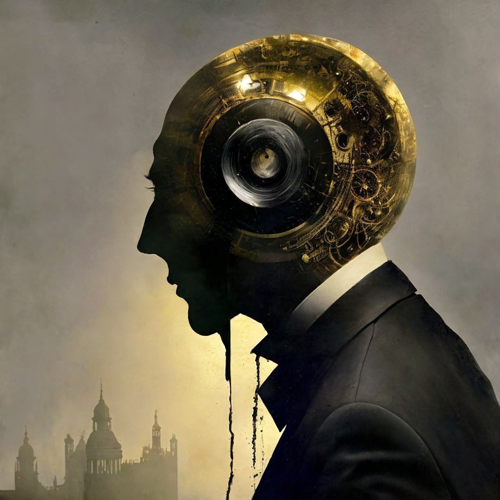 Silhouette in Tuxedo with Mechanical Phonograph Head