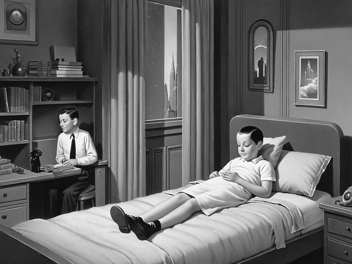 Nostalgic Black-and-White Scene of Boys in a Room