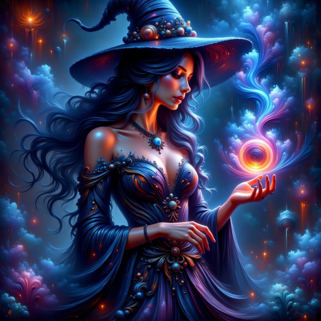 Mystical Sorceress in Vibrant Otherworldly Setting
