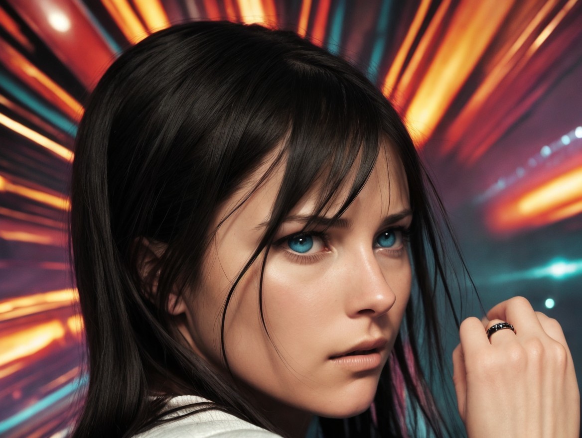 Close-up Portrait of Young Woman with Blue Eyes