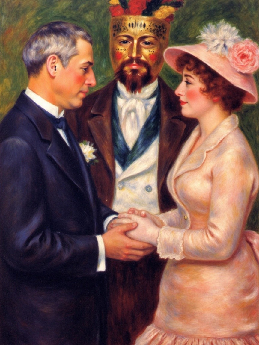 Vintage Painting of Couple Exchanging Vows