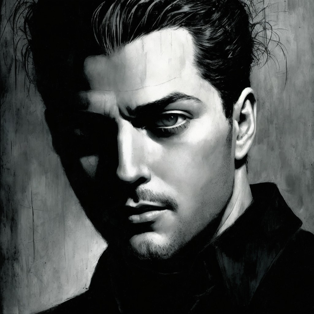 Monochrome Portrait of a Man with Intense Emotions