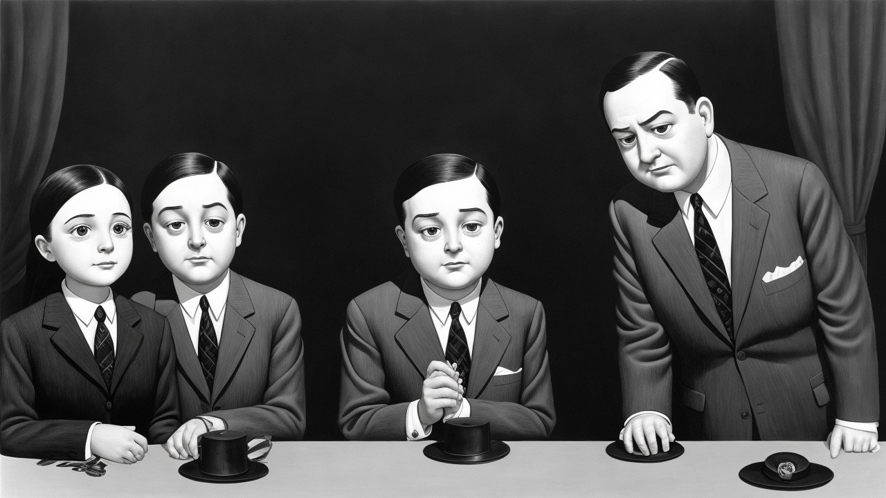 Formal Attire Depicted in Artwork with Four Figures