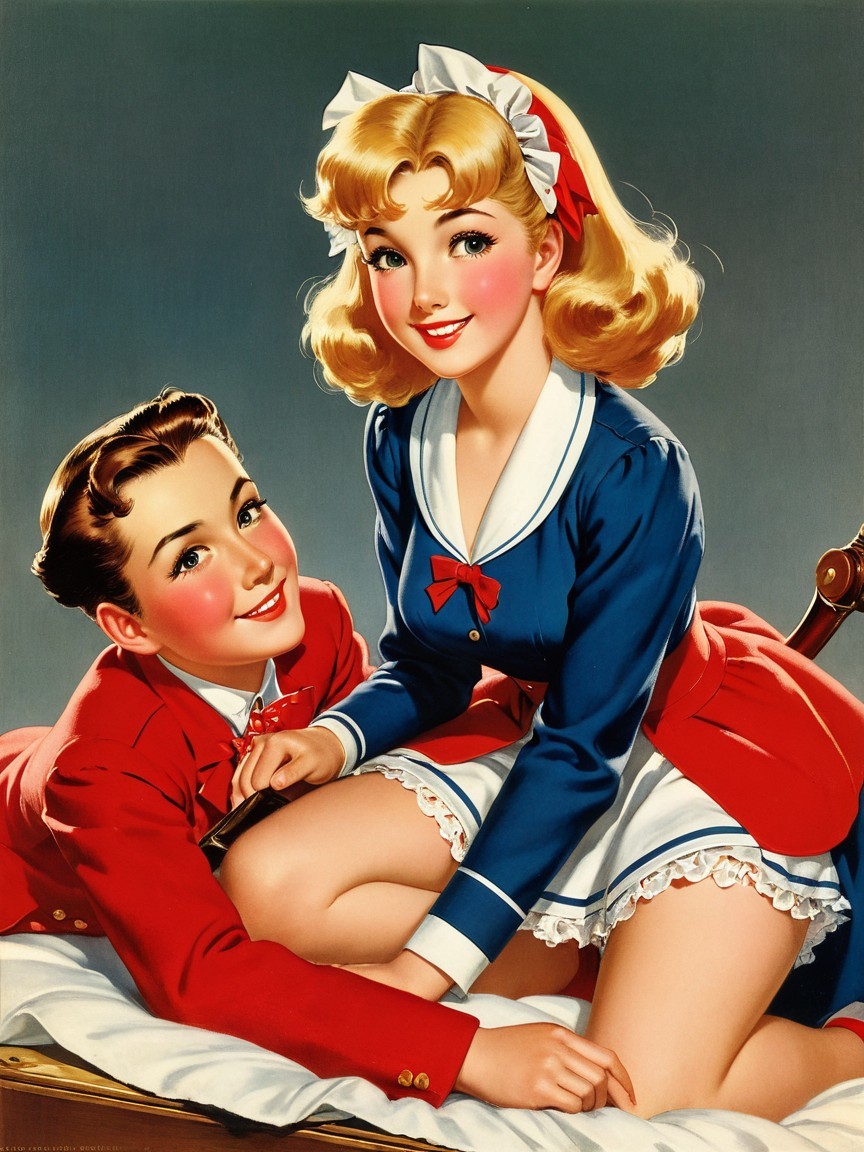 Vintage Illustration of Cheerful Children in Playful Scene