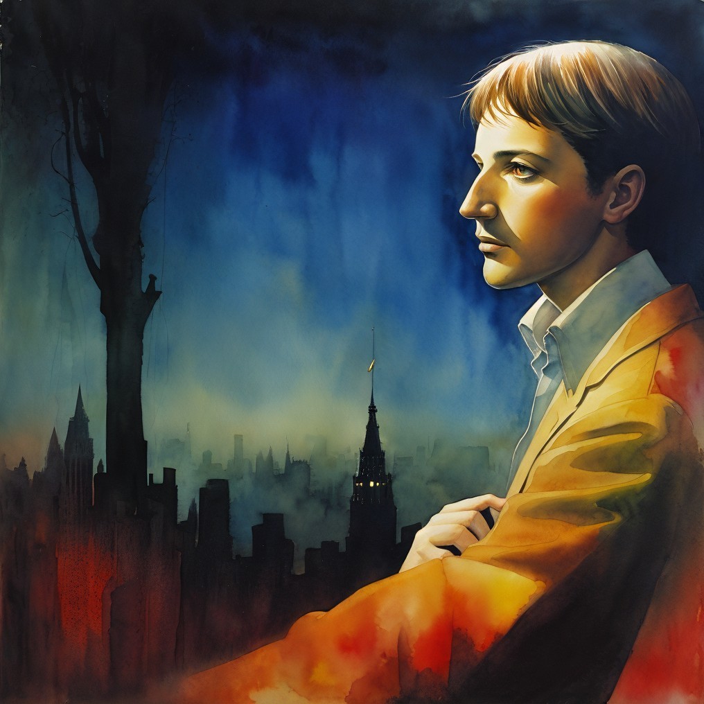 Contemplative Figure Overlooks Cityscape at Twilight