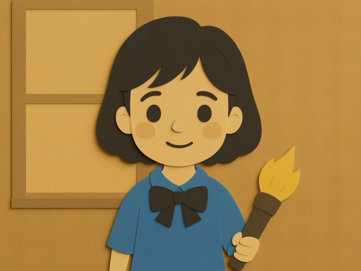 3D Paper Craft of Smiling Girl with Torch and Frame