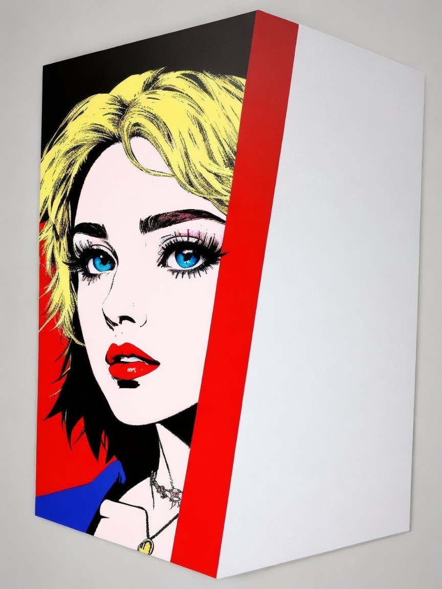 Pop Art Portrait of Woman with Blonde Hair and Red Lips