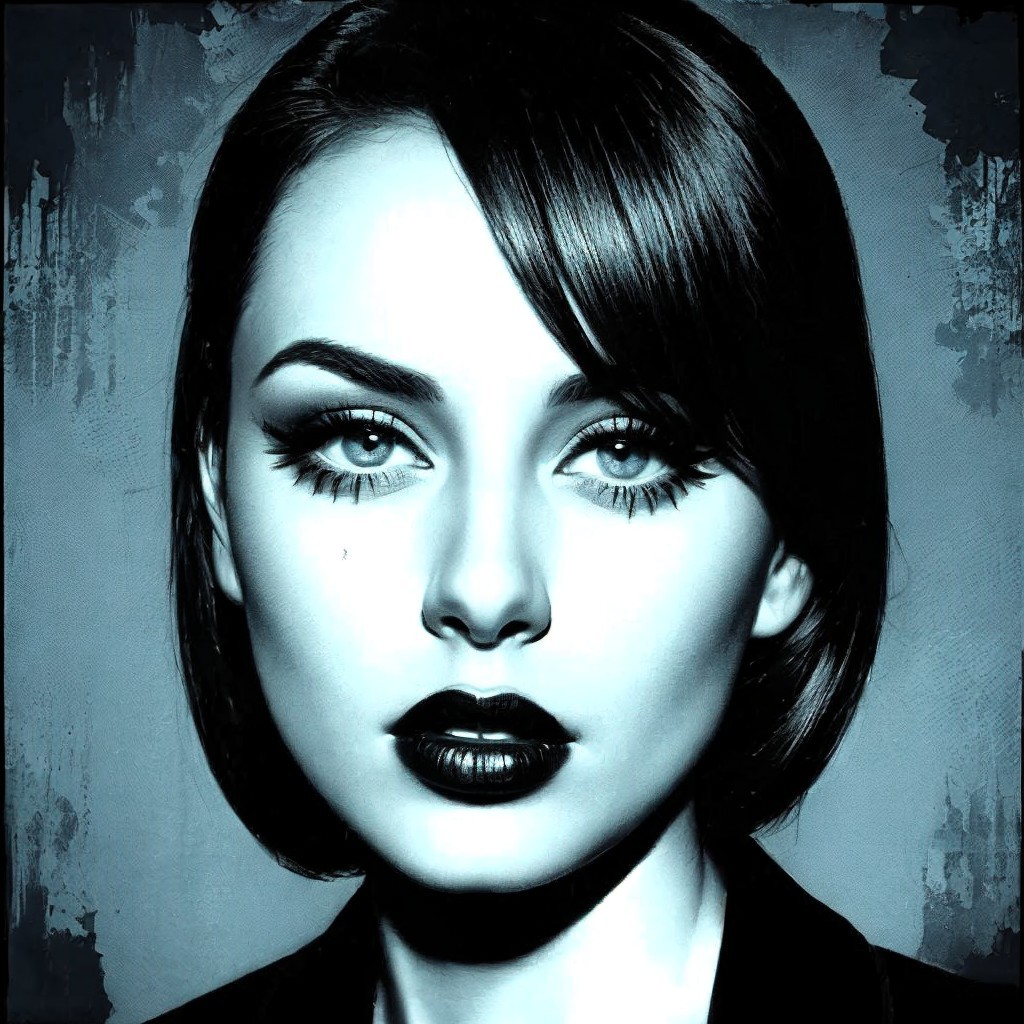 Portrait of a woman with sleek black bob hairstyle