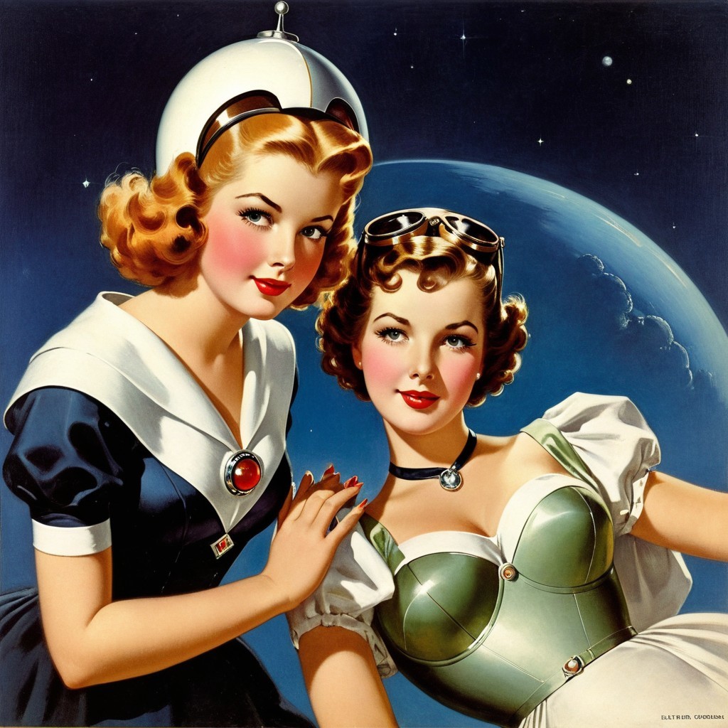 Glamorous Women in Vintage Retro Sci-Fi Attire