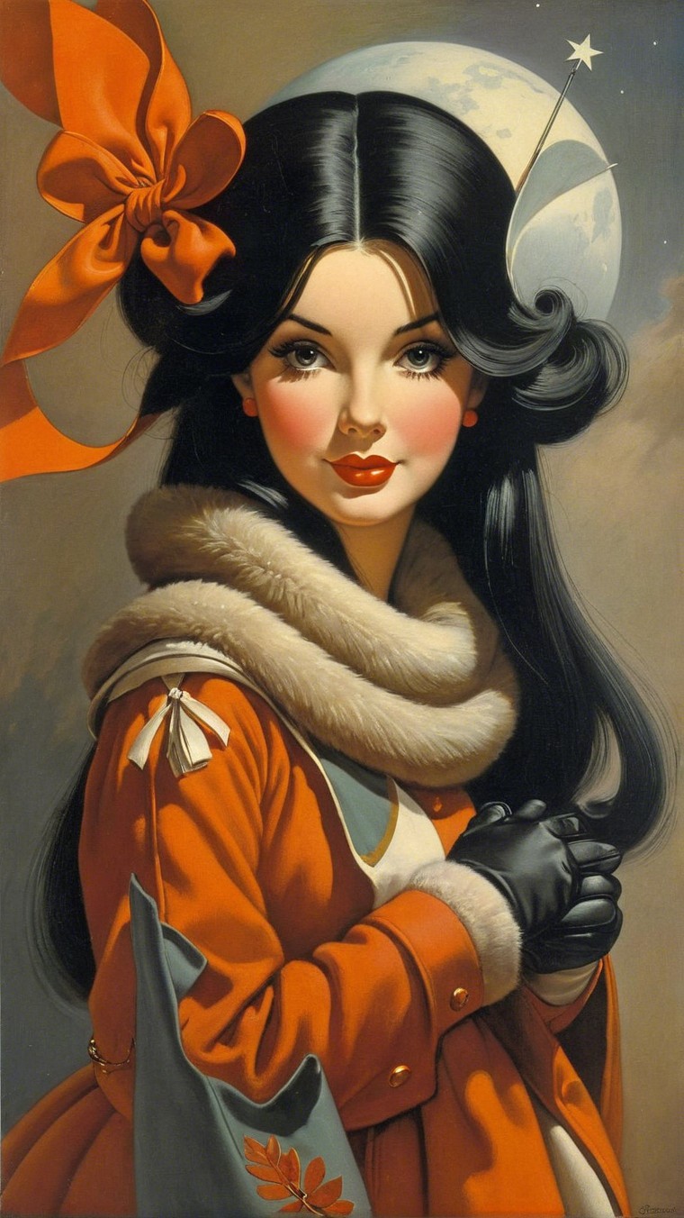 Portrait of a Young Woman with Celestial Background