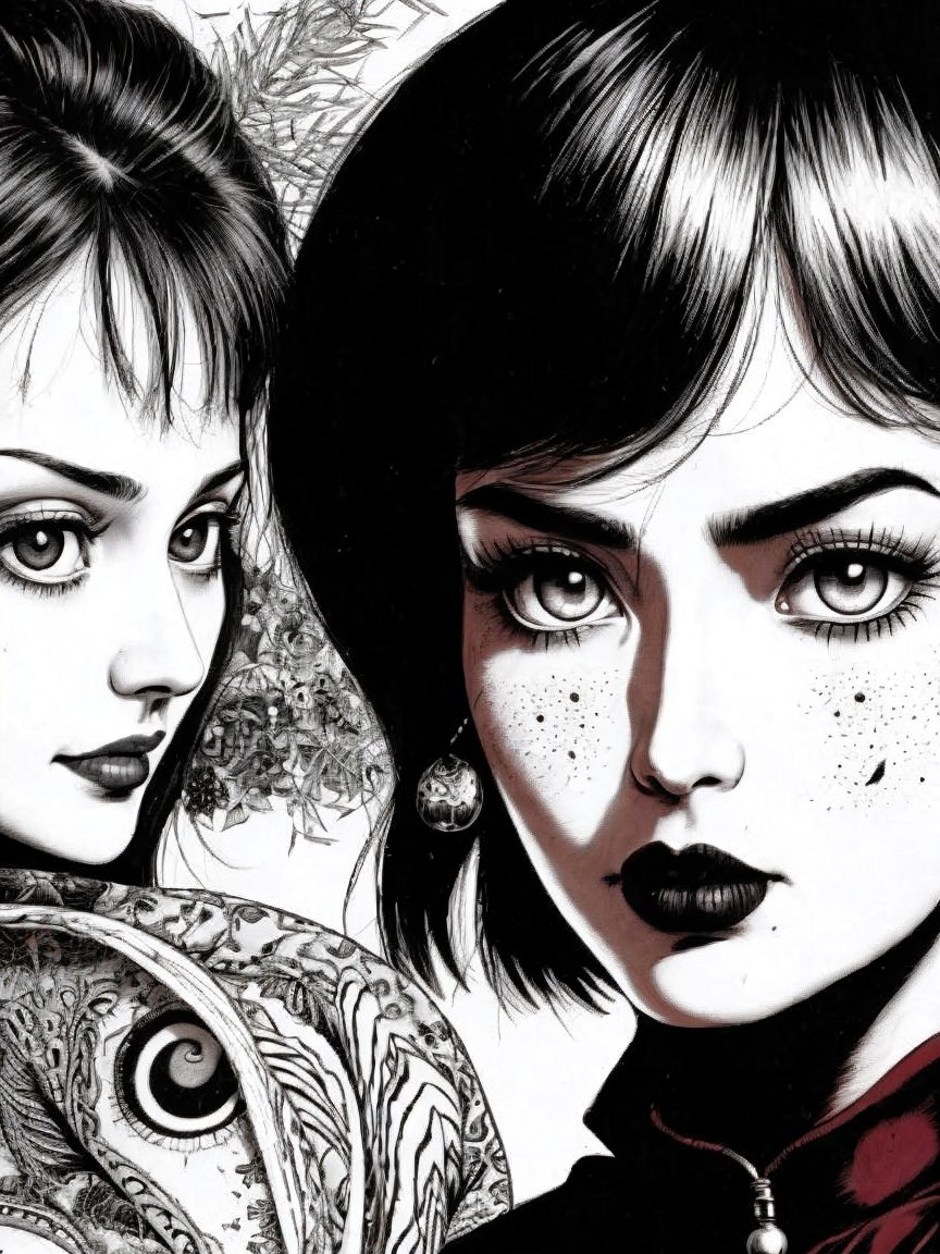 Intricate Black-and-White Portraits of Female Figures