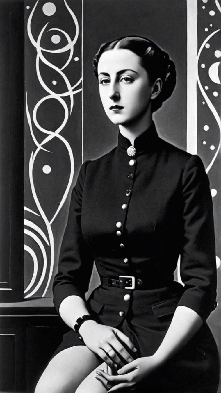 Poised Woman in Bold Abstract Background and Outfit