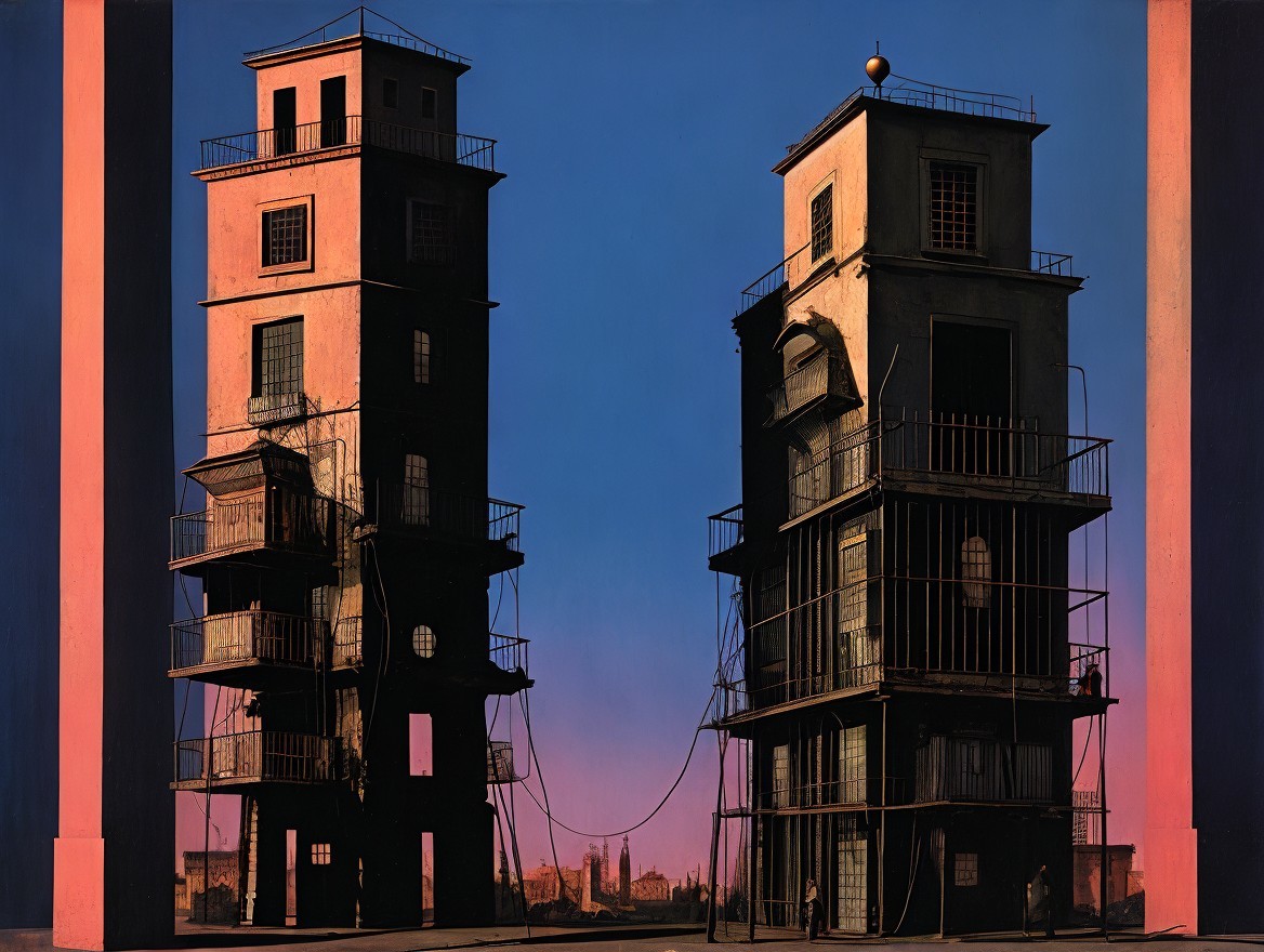 Abandoned Towers Against a Twilight Sky
