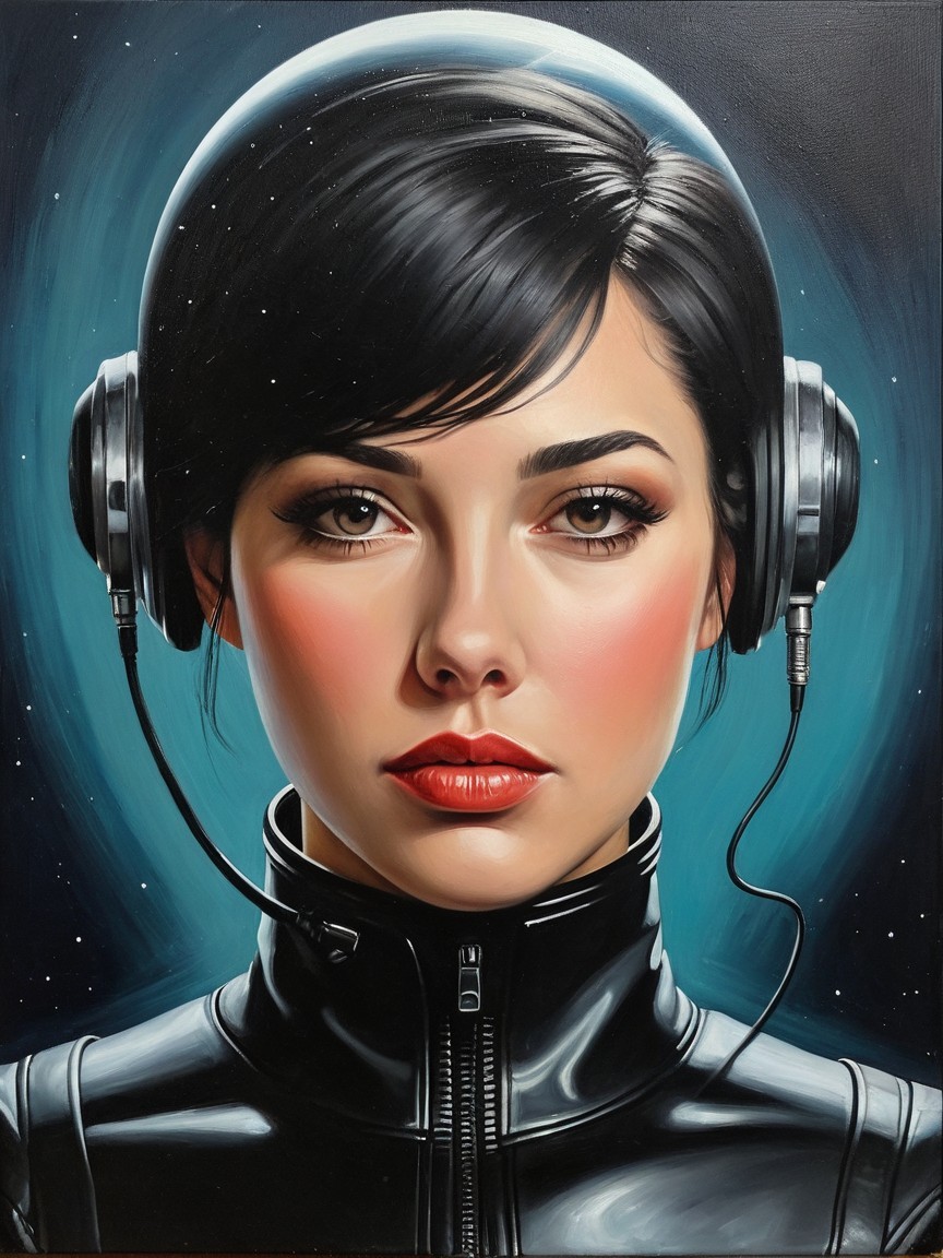Close-Up of Woman with Futuristic Headphones and Jacket