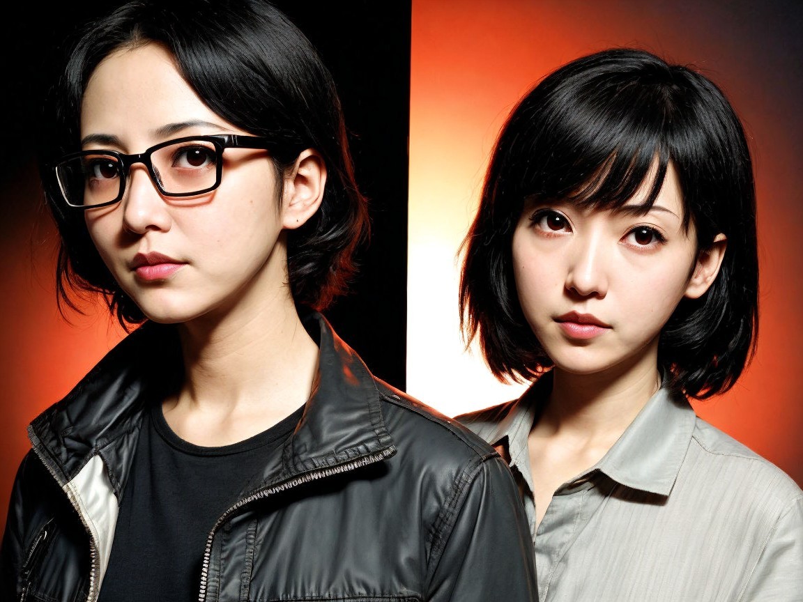 Two Women with Dark Hair Against Gradient Background