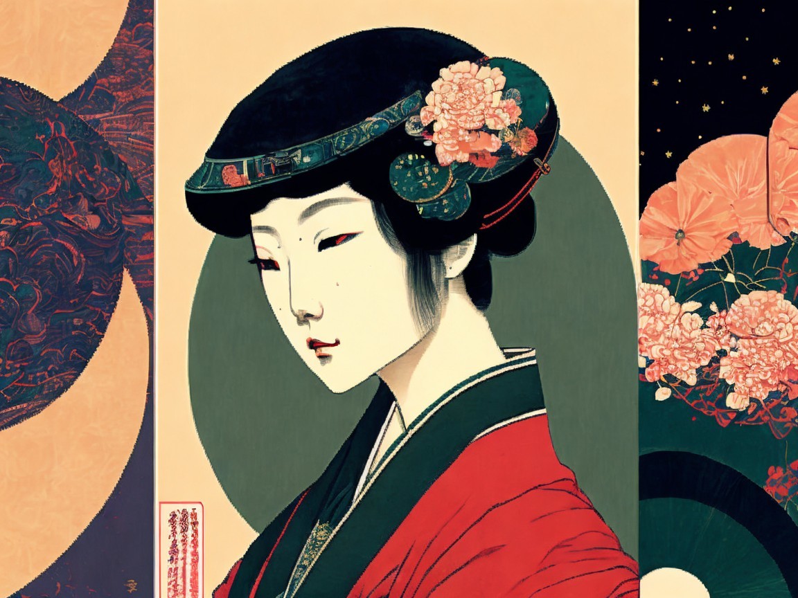 Traditional Japanese Geisha Portrait with Intricate Details